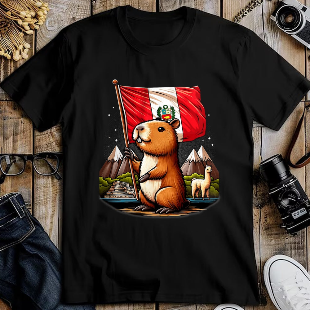 Cute Capybara Shirt, Funny Capybara Unisex T-Shirt/Hoodie/Sweatshirt HLT00 - Peruvian Capybara Peru Flag - Ronsoco Fiestas Patrias T-Shirt