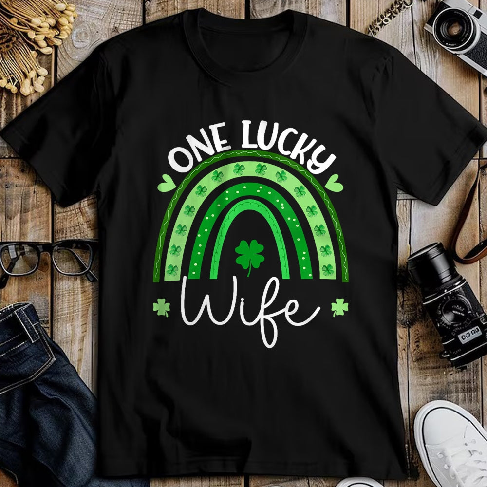 Best Wife Shirt, Wife and Husband Unisex T-Shirt/Hoodie/Sweatshirt HLT00 - Gift for wife T shirt, lucky wife   Womens One Lucky Wife Rainbow Irish St Patricks Day Shamrock V-N