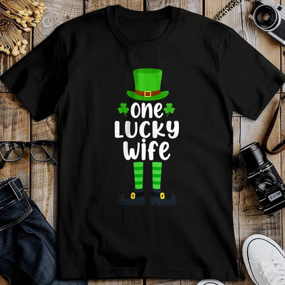 Best Wife Shirt, Wife and Husband Unisex T-Shirt/Hoodie/Sweatshirt HLT00 - Gift for wife T shirt, lucky wife   Womens One Lucky Wife Funny St Patricks Day Lucky Shamrock V-Nec