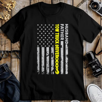Best Truck Driver Life Shirt, Funny Trucker UnisexT-Shirt/Hoodie/Sweatshirt HLT00 - Husband Father Tow Truck Driver American Flag Towing Dad T-Shirt