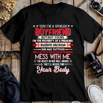 Best Wife Shirt, Wife and Husband Unisex T-Shirt/Hoodie/Sweatshirt HLT00 - Yes I'm A Spoiled Boyfriend Property Of Awesome Girlfriend T-Shirt