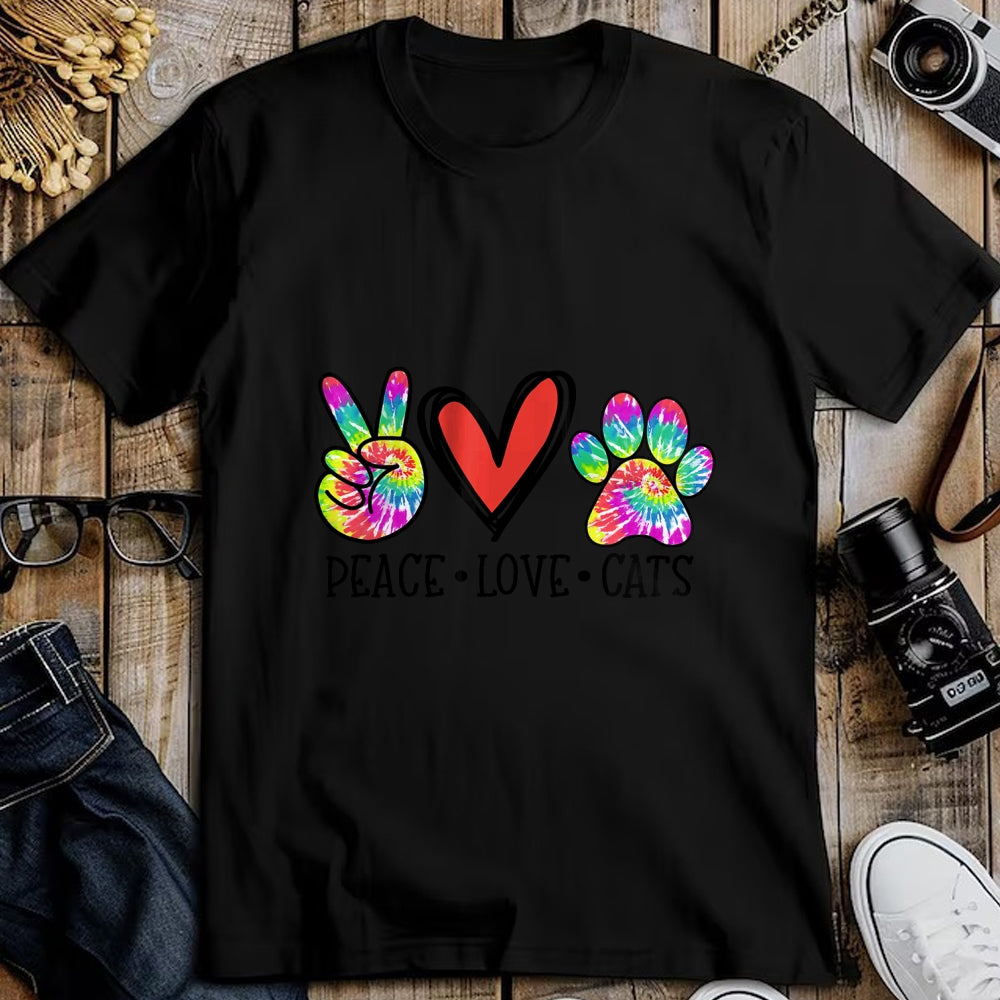 Cat Love Shirt, Funny Cat Lover Gift UnisexT-Shirt/Hoodie/Sweatshirt HLT00 - Peace Love Cats Paws Tie Dye Rainbow Animal Rescue Womens T-Shirt
