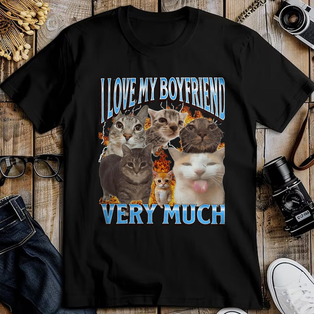Cat Love Shirt, Funny Cat Lover Gift UnisexT-Shirt/Hoodie/Sweatshirt HLT00 - My Boyfriend Funny Cat Meme Bootleg Graphic T-Shirt, Men, Black, 3X-Large