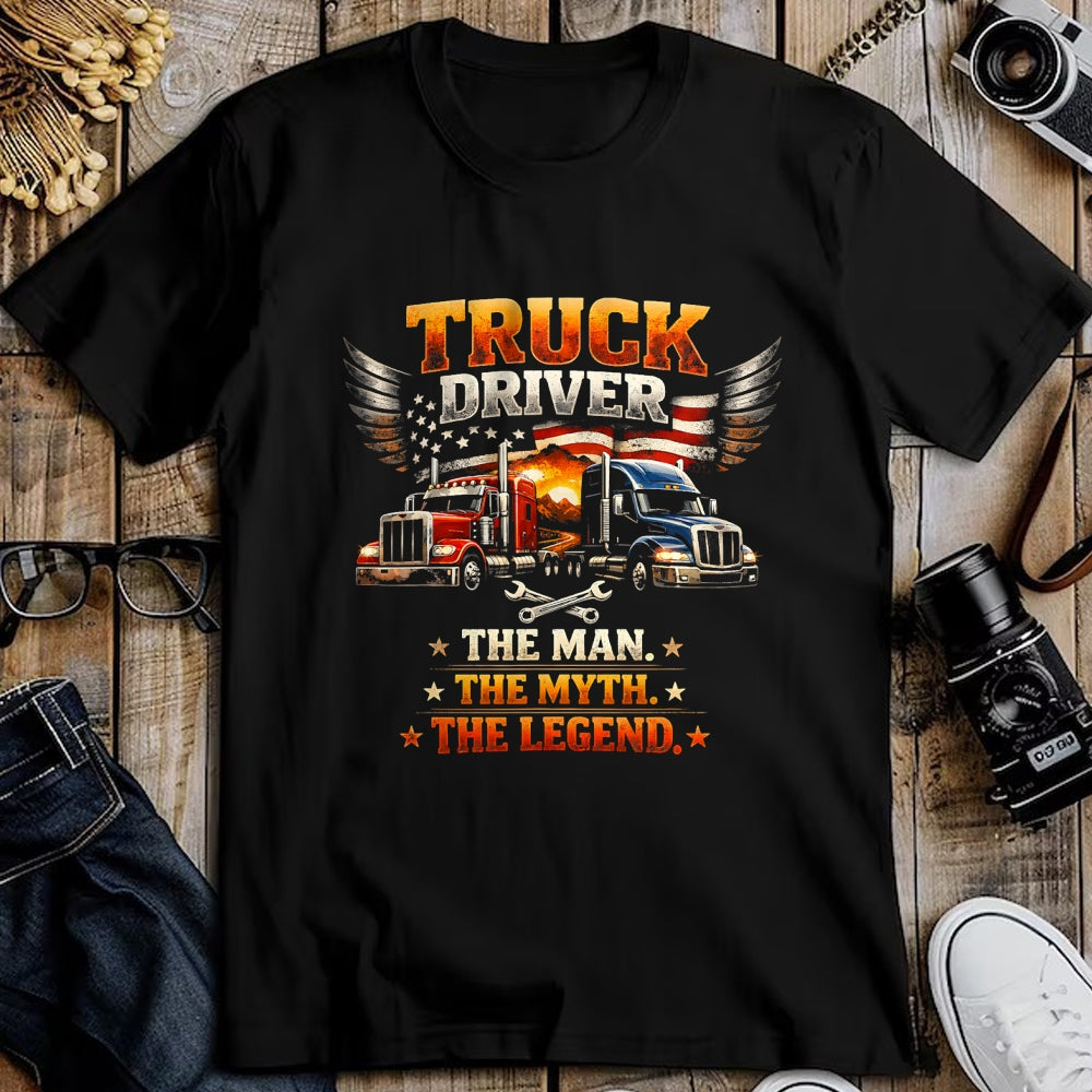 Best Truck Driver Life Shirt, Funny Trucker UnisexT-Shirt/Hoodie/Sweatshirt HLT00 - Truck Driver The Man The Myth The Legend US American Flag T-Shirt