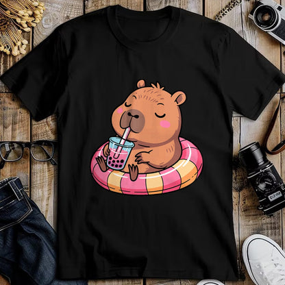 Cute Capybara Shirt, Funny Capybara Unisex T-Shirt/Hoodie/Sweatshirt HLT00 - Kawaii Capybara Bubble Tea Pool Float Teen Girls and Her Mom T-Shirt