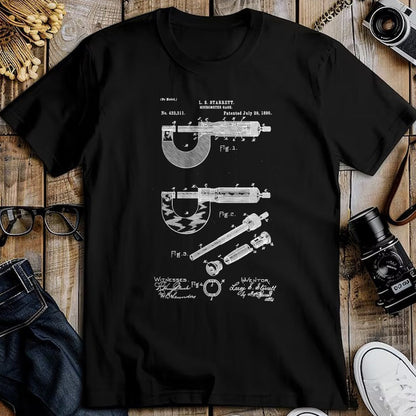 Best Mechanic Life Shirt, Funny Mechanic UnisexT-Shirt/Hoodie/Sweatshirt HLT00 - Mechanical Engineer Art Black Vintage Patent Micrometer Gage T-Shirt - Men's Small