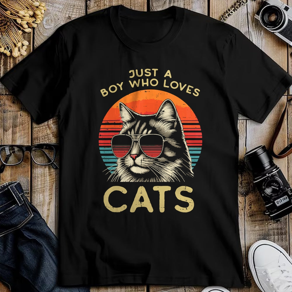 Cat Love Shirt, Funny Cat Lover Gift UnisexT-Shirt/Hoodie/Sweatshirt HLT00 - Just Boy Who Loves Cats Retro Kitten Kitty Boys Kids Men T-Shirt