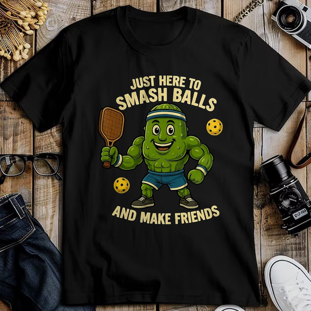 Funny Pickleball Shirt, Pickleball Lover Unisex T-Shirt/Hoodie/Sweatshirt HLT00 - Just Here to Smash Balls and Make Friends Funny Pickleball T-Shirt, Men, Black, 3X-Large