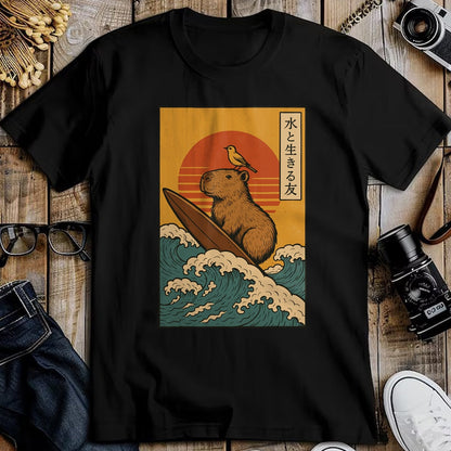 Cute Capybara Shirt, Funny Capybara Unisex T-Shirt/Hoodie/Sweatshirt HLT00 - Capybara Surfing Japanese T-Shirt
