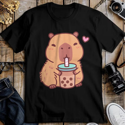Cute Capybara Shirt, Funny Capybara Unisex T-Shirt/Hoodie/Sweatshirt HLT00 - Cute Capybara Kawaii Anime Drinking Bubble Tea Lover Girls T-Shirt