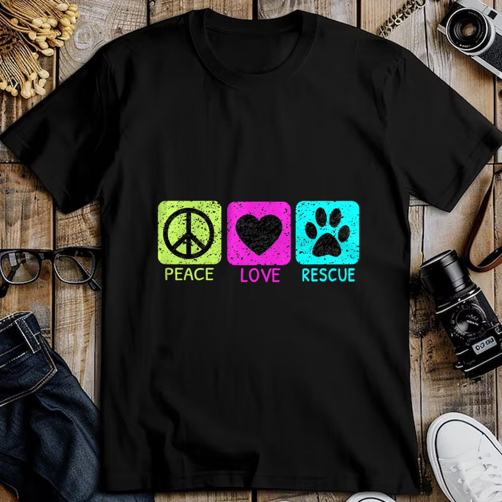 Dog Love Shirt, Dog Lover Gift T-Shirt/Hoodie/Sweatshirt HLT00 - Peace Love Rescue Dogs Distressed Graphic Animal Lovers Long Sleeve T-Shirt
