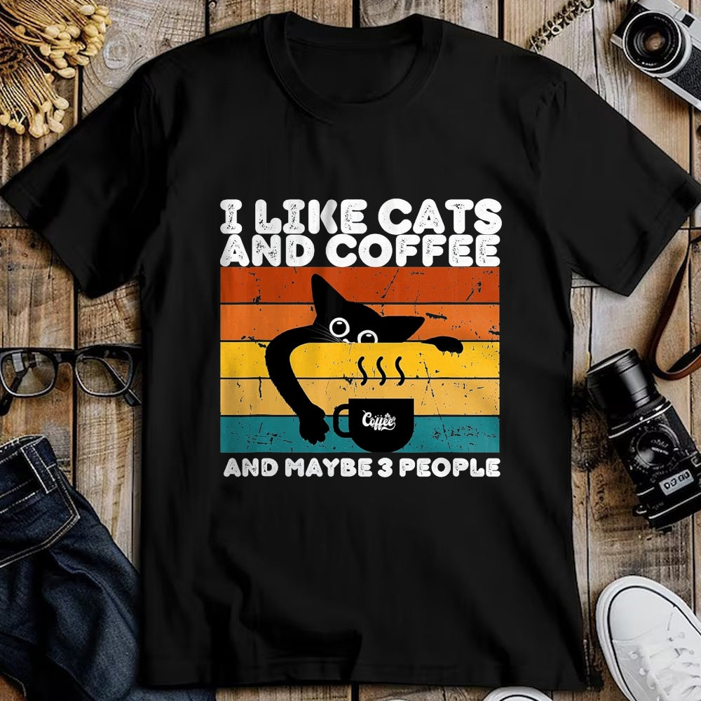 Cat Love Shirt, Funny Cat Lover Gift UnisexT-Shirt/Hoodie/Sweatshirt HLT00 - I Like Cats and Coffee and Maybe 3 People Funny Love Cats T-Shirt, Men, Dark Heather Grey, Large
