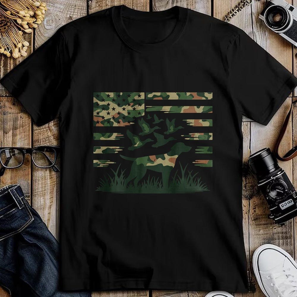 Funny Hunting Shirt, Gift For Hunting Lover Unisex T-Shirt/Hoodie/Sweatshirt HLT00 - Youth Camo Mallard Duck Hunting Dog Camouflage American Flag T-Shirt