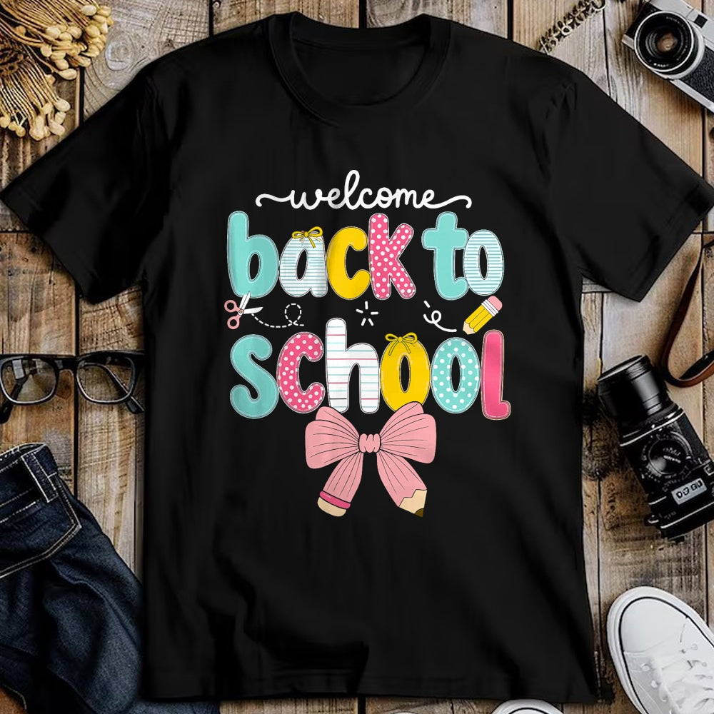 Best Student Shirt, Funny Back To School UnisexT-Shirt/Hoodie/Sweatshirt HLT00 - Welcome Back to School Coquette Pencil Bow T-Shirt