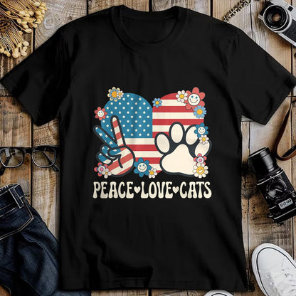 Cat Love Shirt, Funny Cat Lover Gift UnisexT-Shirt/Hoodie/Sweatshirt HLT00 - Peace Love Cats American Flag Patriotic Cat Lover Retro Cat T-Shirt
