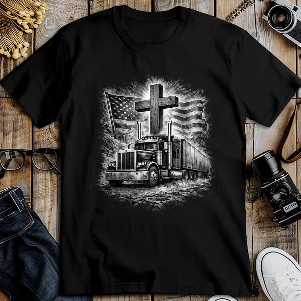 Best Truck Driver Life Shirt, Funny Trucker UnisexT-Shirt/Hoodie/Sweatshirt HLT00 - Trucker Patriotic American Flag Christian Cross Semi Truck T-Shirt