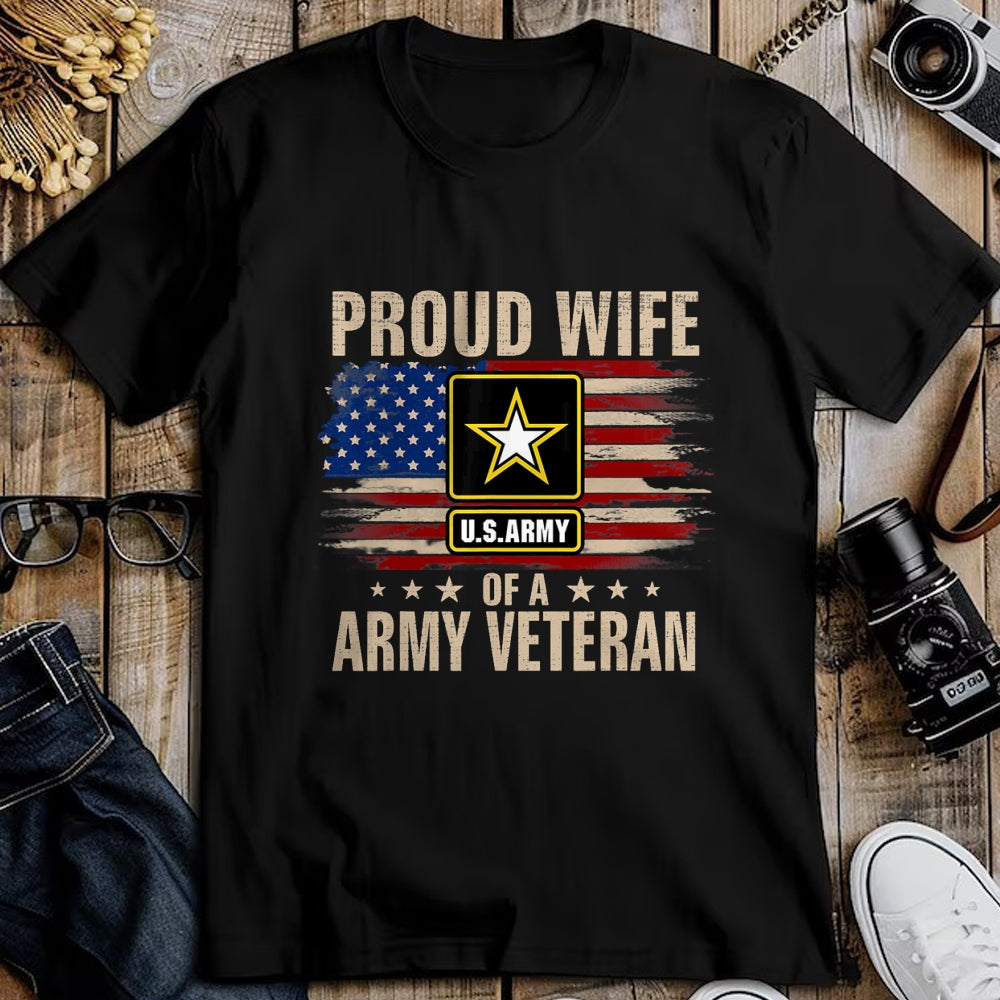 Best Wife Shirt, Wife and Husband Unisex T-Shirt/Hoodie/Sweatshirt HLT00 - Gift for wife T shirt, lucky wife   Vintage Proud Wife Of A Army Veteran With American Flag T-Shirt