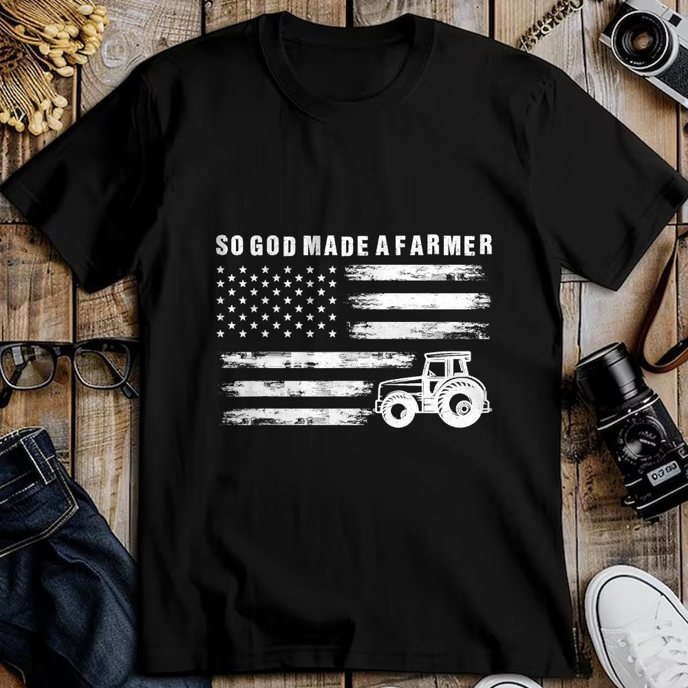 Best Farmer Life Shirt, Funny Farmer UnisexT-Shirt/Hoodie/Sweatshirt HLT00 - So God Made A Farmer Retro American Flag Tractor T-Shirt