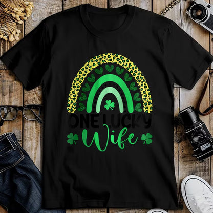 Best Wife Shirt, Wife and Husband Unisex T-Shirt/Hoodie/Sweatshirt HLT00 - Gift for wife T shirt, lucky wife   Womens One Lucky Wife Leopard Rainbow Saint Patrick's Day Raglan