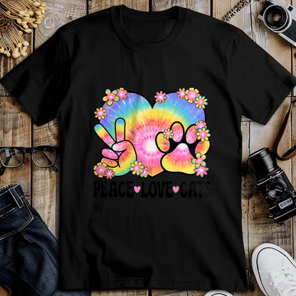 Cat Love Shirt, Funny Cat Lover Gift UnisexT-Shirt/Hoodie/Sweatshirt HLT00 - Peace Love Cats Owner 60s 70s Hippie Outfit Cute Cat Lover Men Women Kids T-Shirt
