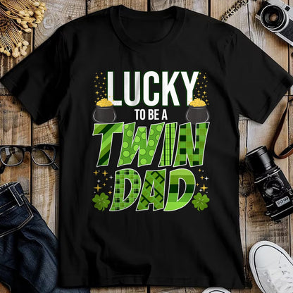 Gift for Dad Shirt, Funny Dad Unisex T-Shirt/Hoodie/Sweatshirt HLT00 – Lucky To Be a Twin Dad St. Patrick_s Day Gender Reveal T-Shirt