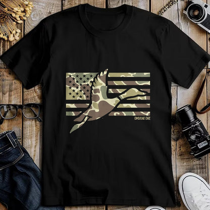 Funny Hunting Shirt, Gift For Hunting Lover Unisex T-Shirt/Hoodie/Sweatshirt HLT00 - Camo Patriotic Mallard Duck Camouflage Flying Duck Hunting T-Shirt