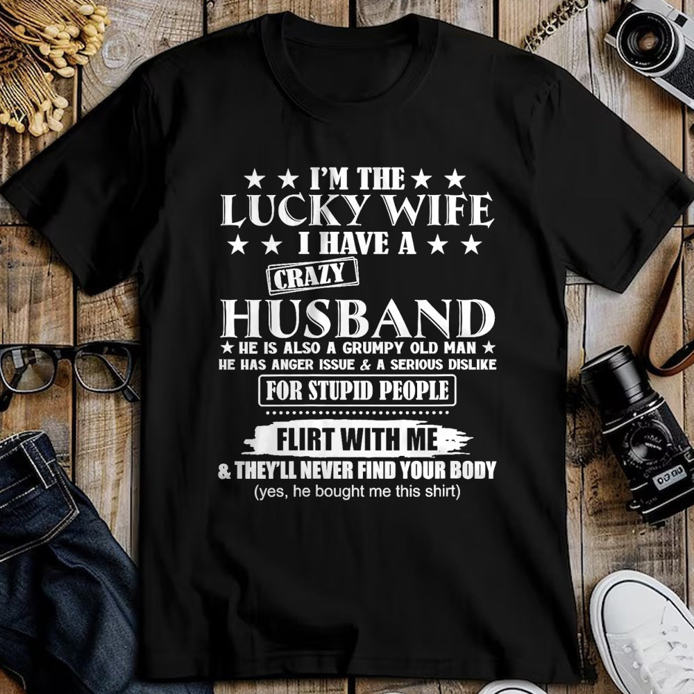 Best Wife Shirt, Wife and Husband Unisex T-Shirt/Hoodie/Sweatshirt HLT00 - Gift for wife T shirt, lucky wife   I'm The Lucky Wife I Have A Crazy Husband V-Neck T-Shirt