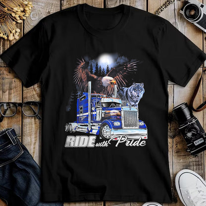 Best Truck Driver Life Shirt, Funny Trucker UnisexT-Shirt/Hoodie/Sweatshirt HLT00 - Ride with Pride Trucker Eagle Wolf T-Shirt