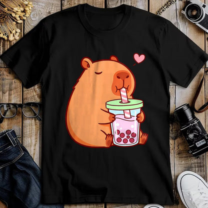 Cute Capybara Shirt, Funny Capybara Unisex T-Shirt/Hoodie/Sweatshirt HLT00 - Cute Capybara Kawaii Anime Girls Drinking Boba Tea Lover T-Shirt