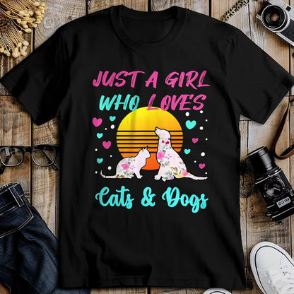 Cat Love Shirt, Funny Cat Lover Gift UnisexT-Shirt/Hoodie/Sweatshirt HLT00 - Just a Girl who Loves Cats and Dogs T-Shirt for Women T-Shirt (2)