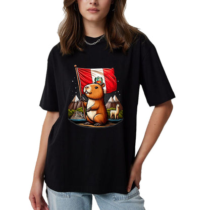 Cute Capybara Shirt, Funny Capybara Unisex T-Shirt/Hoodie/Sweatshirt HLT00 - Peruvian Capybara Peru Flag - Ronsoco Fiestas Patrias T-Shirt