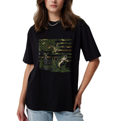 Funny Hunting Shirt, Gift For Hunting Lover Unisex T-Shirt/Hoodie/Sweatshirt HLT00 - Youth Boy Deer Duck Fishing Camo Hunting American Flag T-Shirt