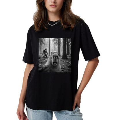 Cute Capybara Shirt, Funny Capybara Unisex T-Shirt/Hoodie/Sweatshirt HLT00 - Funny Capybara Selfie with Sasquatsch Bigfoot for Men Women T-Shirt, Men, Black, 3X-Large