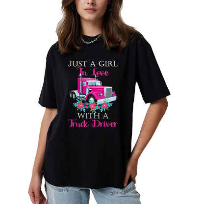 Best Truck Driver Life Shirt, Funny Trucker UnisexT-Shirt/Hoodie/Sweatshirt HLT00 - Just A Girl In Love With A Truck Driver Partner T-Shirt