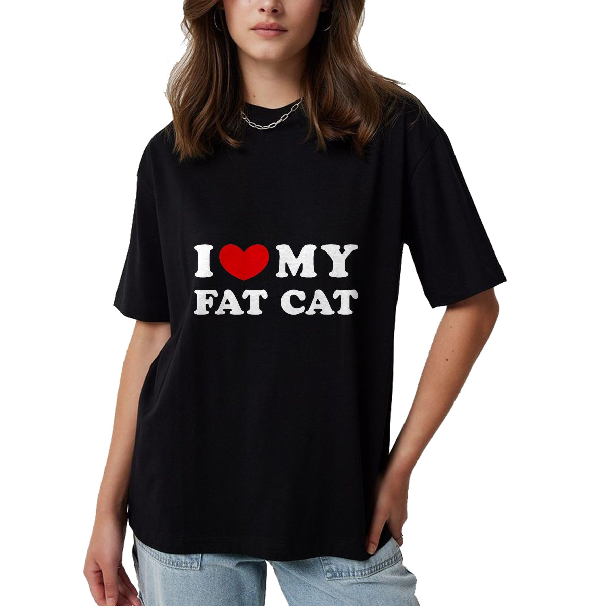 Cat Love Shirt, Funny Cat Lover Gift UnisexT-Shirt/Hoodie/Sweatshirt HLT00 - I Love My Fat Cat, I Heart My Fat Cat T-Shirt, Youth, Black, Medium