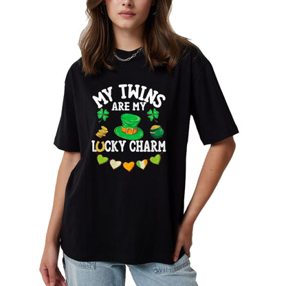 Gift for Mom Shirt, Funny Mom Unisex T-Shirt/Hoodie/Sweatshirt HLT00 - My Twins Are My Lucky Charm St Patricks Day Twin Mom and Dad T-Shirt