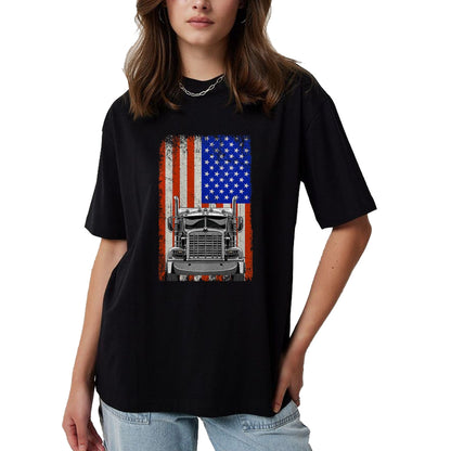 Best Truck Driver Life Shirt, Funny Trucker UnisexT-Shirt/Hoodie/Sweatshirt HLT00 - US American Flag Semi Truck Driver T-Shirt (4)