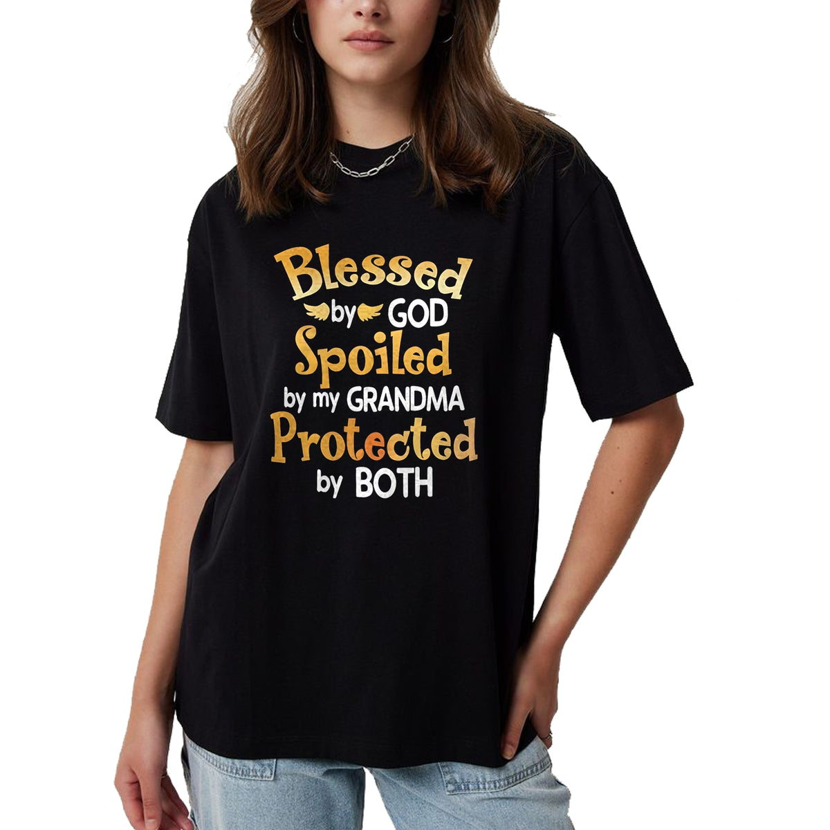 Best Wife Shirt, Wife and Husband Unisex T-Shirt/Hoodie/Sweatshirt HLT00 - Blessed By God Spoiled By My Grandma Grandson Granddaughter T-Shirt (1)