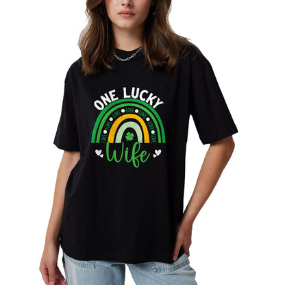 Best Wife Shirt, Wife and Husband Unisex T-Shirt/Hoodie/Sweatshirt HLT00 - Gift for wife T shirt, lucky wife   Womens One Lucky Wife Boho Rainbow Irish Saint Patrick's Day Tan (1)