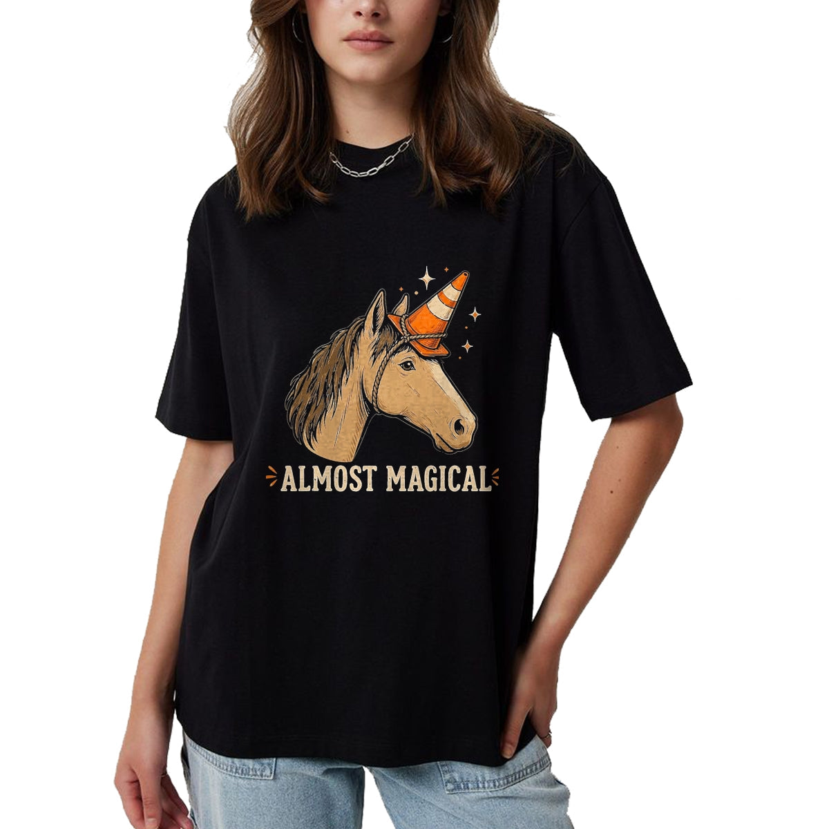 Best Horse Lover Shirt , Funny Horse UnisexT-Shirt/Hoodie/Sweatshirt HLT00 - Almost Magical Funny Horse Unicorn Humor T-Shirt, Men, Black, 3X-Large