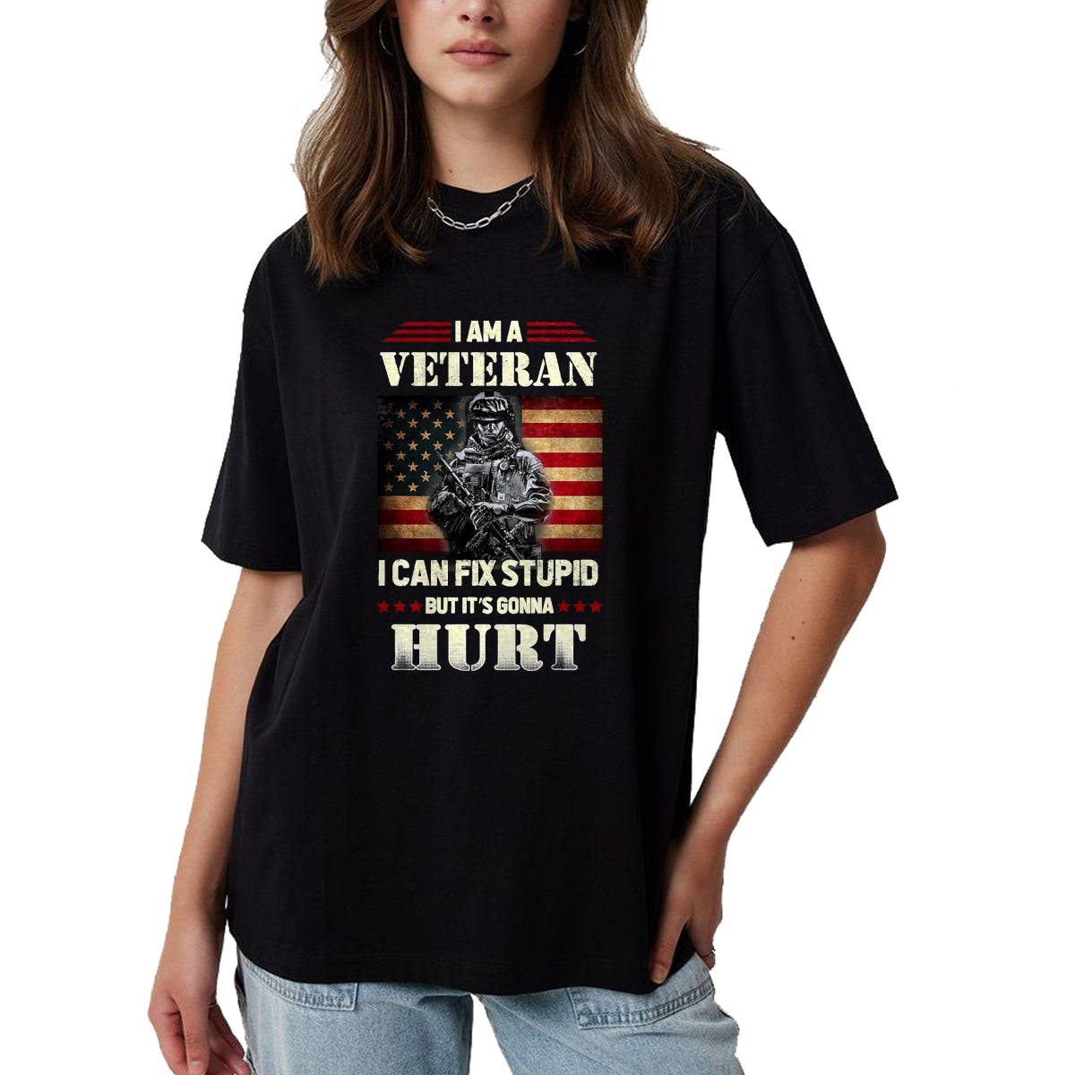 Proud Veteran Shirt, Funny Veteran UnisexT-Shirt/Hoodie/Sweatshirt HLT00 - Distressed I Am A Veteran I Can Fix Stupid - Veterans Day T-Shirt, Men, Black, 3X-Large