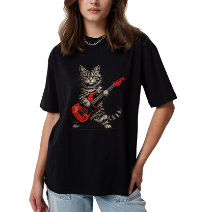 Guitar Lover Shirt, Funny Guitar UnisexT-Shirt/Hoodie/Sweatshirt HLT00 - Funny Cat Playing Guitar Rock and Roll Gifts Men Women Kids T-Shirt (5)