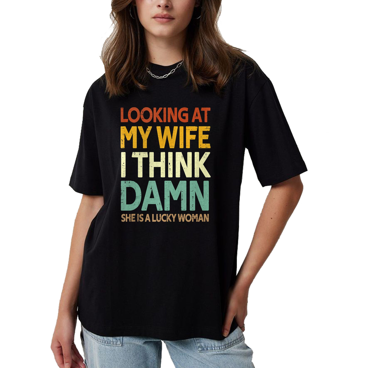 Best Wife Shirt, Wife and Husband Unisex T-Shirt/Hoodie/Sweatshirt HLT00 - Gift for wife T shirt, lucky wife   My Wife Is A Lucky Woman Husband Wife Themed Present Tank Top (1)