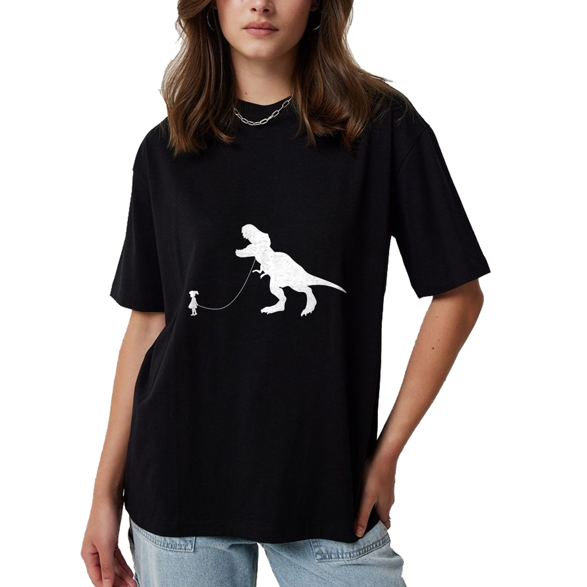 Best Dinosaur Lover Shirt, Funny Dinosaur UnisexT-Shirt/Hoodie/Sweatshirt HLT00 - T-Rex Dinosaur Pet on a Leach led by a Girl T-Shirt