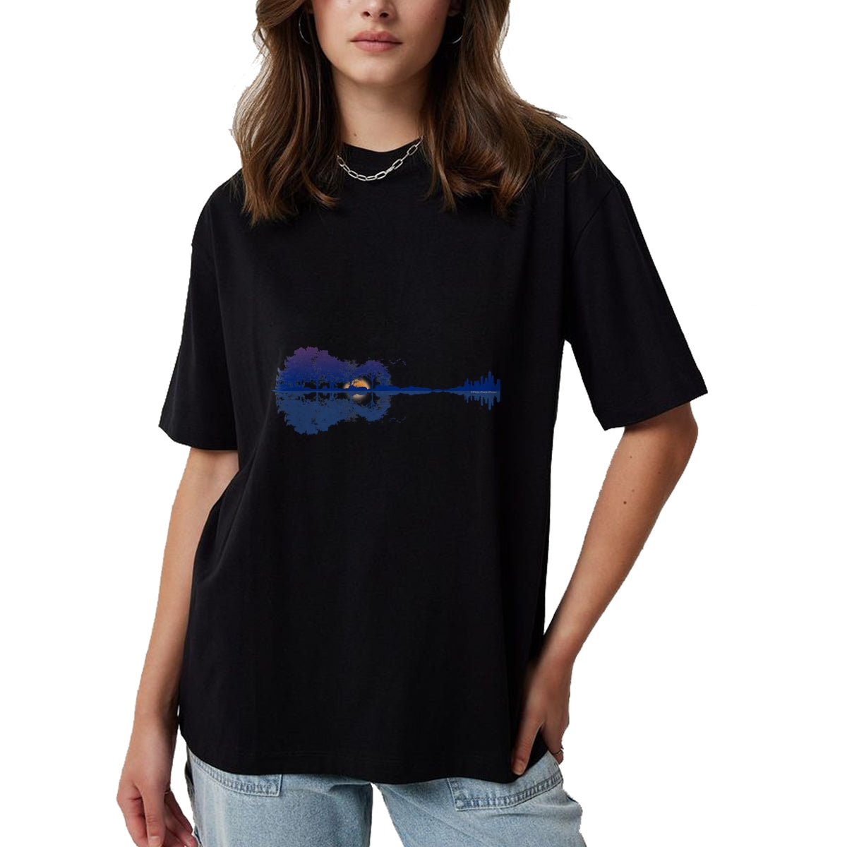 Guitar Lover Shirt, Funny Guitar UnisexT-Shirt/Hoodie/Sweatshirt HLT00 - Guitar Lake Reflections in Blue Music Lovers Guitar T-Shirt
