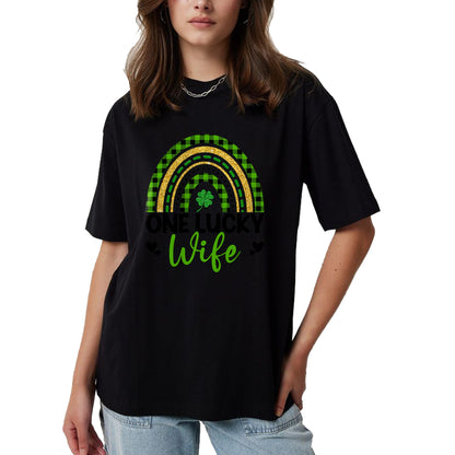 Best Wife Shirt, Wife and Husband Unisex T-Shirt/Hoodie/Sweatshirt HLT00 - Gift for wife T shirt, lucky wife   Womens One Lucky Wife Boho Rainbow St Patricks Day Shamrock Tank