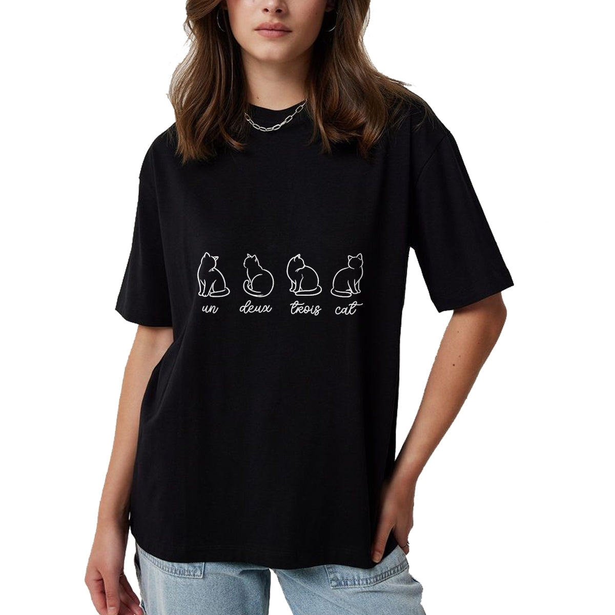 Cat Love Shirt, Funny Cat Lover Gift UnisexT-Shirt/Hoodie/Sweatshirt HLT00 - French Un Deux Trois Cat, Counting, Minimalist, Cat Lover T-Shirt (1)