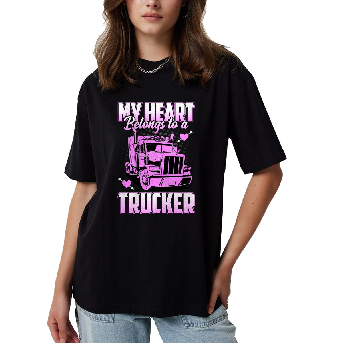 Best Truck Driver Life Shirt, Funny Trucker UnisexT-Shirt/Hoodie/Sweatshirt HLT00 - My Heart Belongs to A Trucker Funny Truck Driver T-Shirt