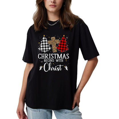 Christian Tee, Christian Faith Unisex T-Shirt/Hoodie/Sweatshirt HLT00 - Christmas Begins With Christ Jesus Cross Christian Christmas T-Shirt