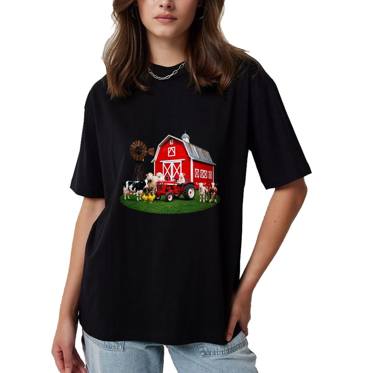 Best Farmer Life Shirt, Funny Farmer UnisexT-Shirt/Hoodie/Sweatshirt HLT00 - Red Barn Tractor with Farm Animals Country Living T-Shirt